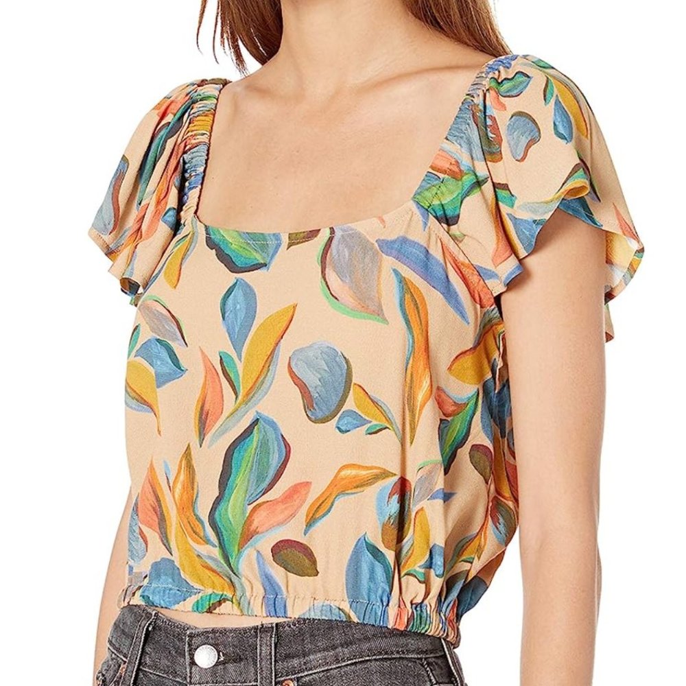 Rachel Pally Womens Crepe Tuscany Crop Top Off Shoulder Flutter Women's Size L